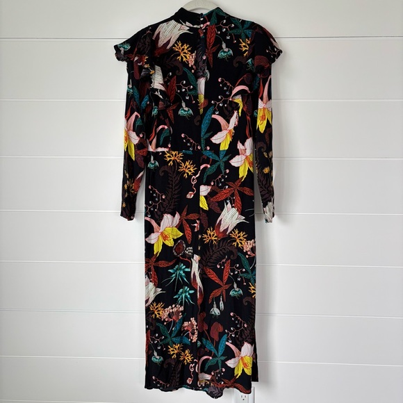 H&M Floral Sheath Dress with Mandarin Collar and Long Flutter Sleeves Size 4 - Picture 6 of 14